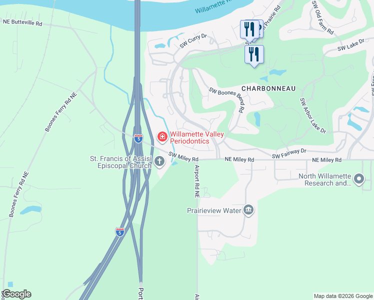 map of restaurants, bars, coffee shops, grocery stores, and more near 32557 Southwest Juliette Drive in Wilsonville