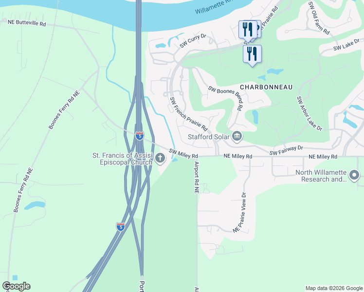 map of restaurants, bars, coffee shops, grocery stores, and more near 32537 Southwest Juliette Drive in Wilsonville