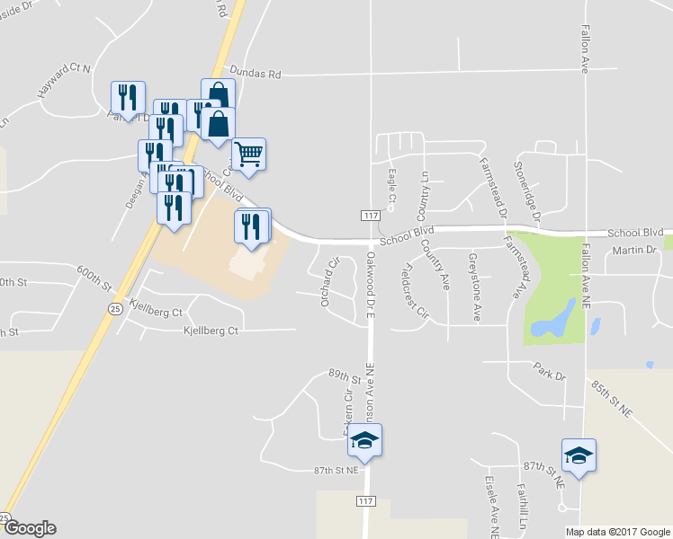 map of restaurants, bars, coffee shops, grocery stores, and more near 9192 Orchard Circle in Monticello