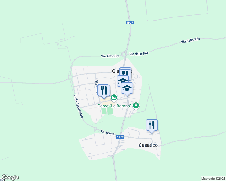 map of restaurants, bars, coffee shops, grocery stores, and more near 28 Via Traviganti in Giussago