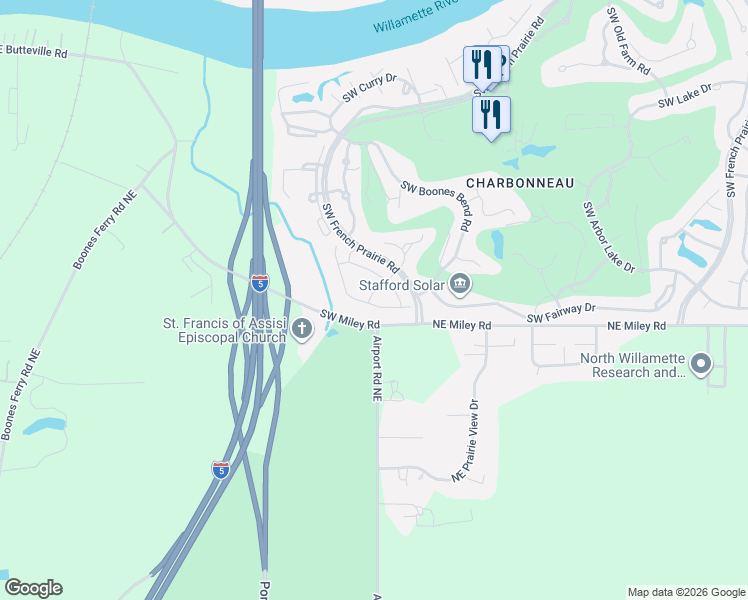 map of restaurants, bars, coffee shops, grocery stores, and more near 32554 Southwest Juliette Drive in Wilsonville