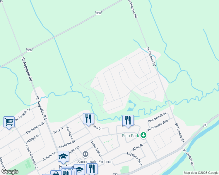 map of restaurants, bars, coffee shops, grocery stores, and more near 640 Bruxelles Street in Embrun