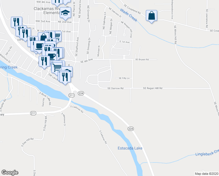 map of restaurants, bars, coffee shops, grocery stores, and more near 970 Southeast Darrow Road in Estacada
