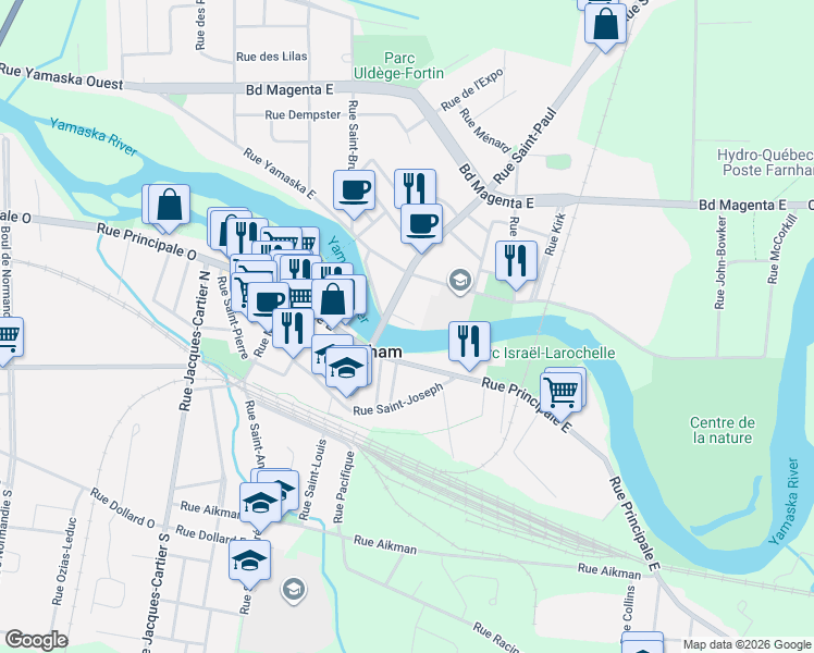map of restaurants, bars, coffee shops, grocery stores, and more near 530 Rue Sainte Marthe in Farnham
