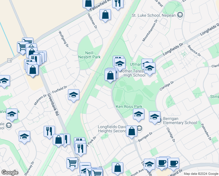 map of restaurants, bars, coffee shops, grocery stores, and more near 522 Via Campanale Avenue in Ottawa