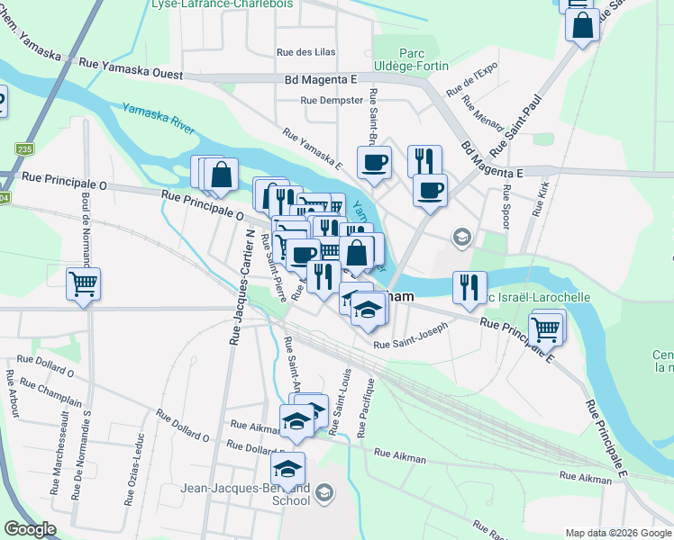 map of restaurants, bars, coffee shops, grocery stores, and more near 280 Rue Principale Est in Farnham