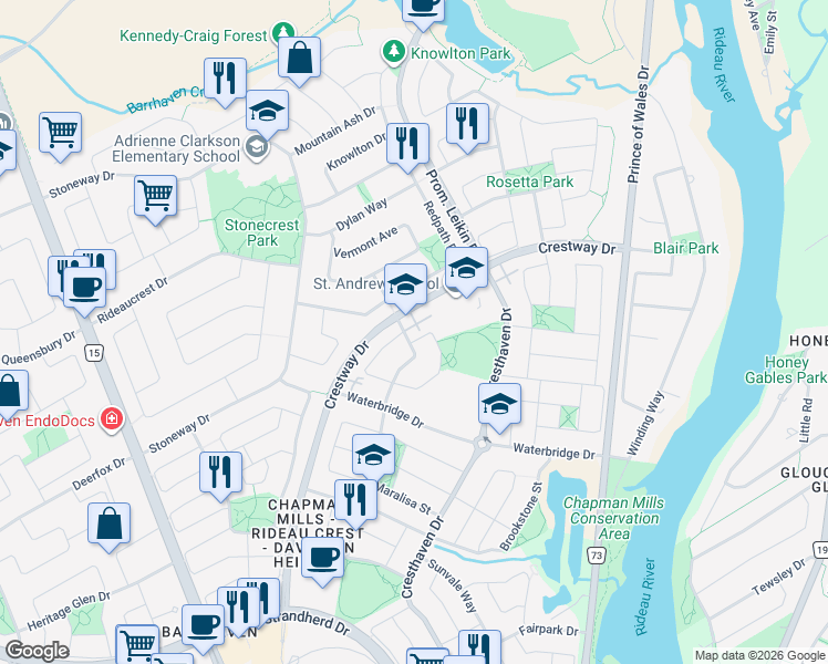 map of restaurants, bars, coffee shops, grocery stores, and more near 139 Oldfield Street in Ottawa
