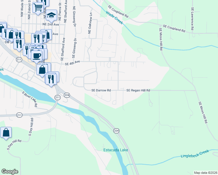map of restaurants, bars, coffee shops, grocery stores, and more near 970 Southeast Darrow Road in Estacada