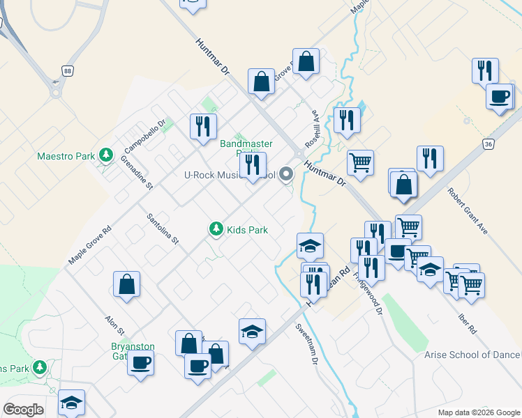 map of restaurants, bars, coffee shops, grocery stores, and more near 238 Tempest Drive in Ottawa