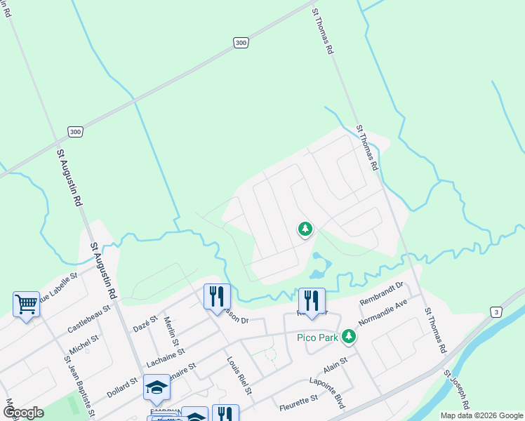 map of restaurants, bars, coffee shops, grocery stores, and more near 640 Bruxelles Street in Russell