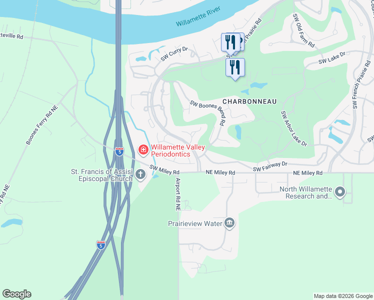 map of restaurants, bars, coffee shops, grocery stores, and more near 8280 Southwest Lafayette Way in Wilsonville