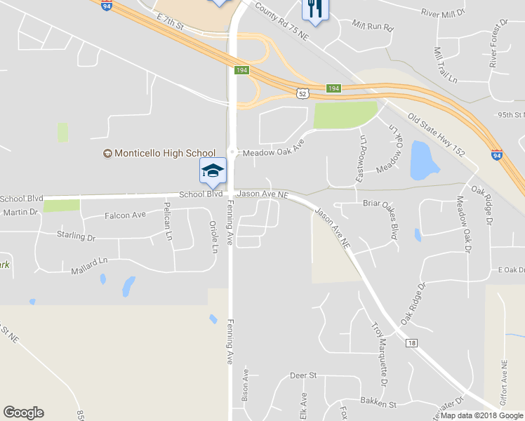 map of restaurants, bars, coffee shops, grocery stores, and more near 9224 Mount Curve Boulevard in Monticello