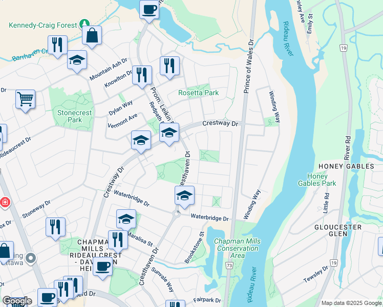 map of restaurants, bars, coffee shops, grocery stores, and more near in Ottawa