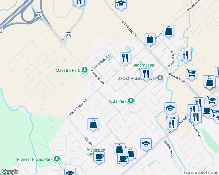 map of restaurants, bars, coffee shops, grocery stores, and more near 20 Cento Way in Ottawa