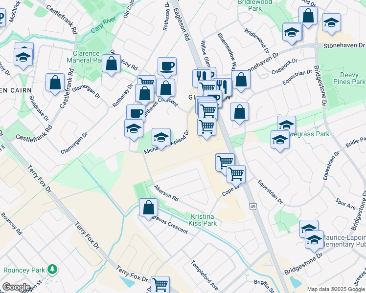 map of restaurants, bars, coffee shops, grocery stores, and more near in Ottawa