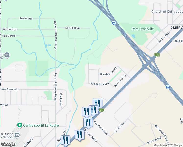 map of restaurants, bars, coffee shops, grocery stores, and more near 38 Rue des Peupliers in Magog