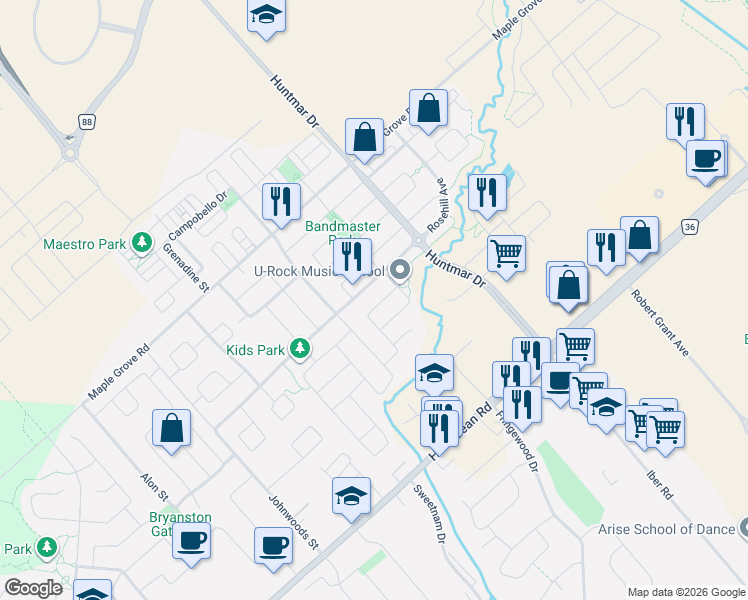 map of restaurants, bars, coffee shops, grocery stores, and more near 224 Tempest Drive in Ottawa