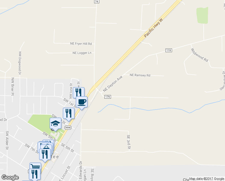 map of restaurants, bars, coffee shops, grocery stores, and more near 22985 Northeast Hagey Road in Dundee