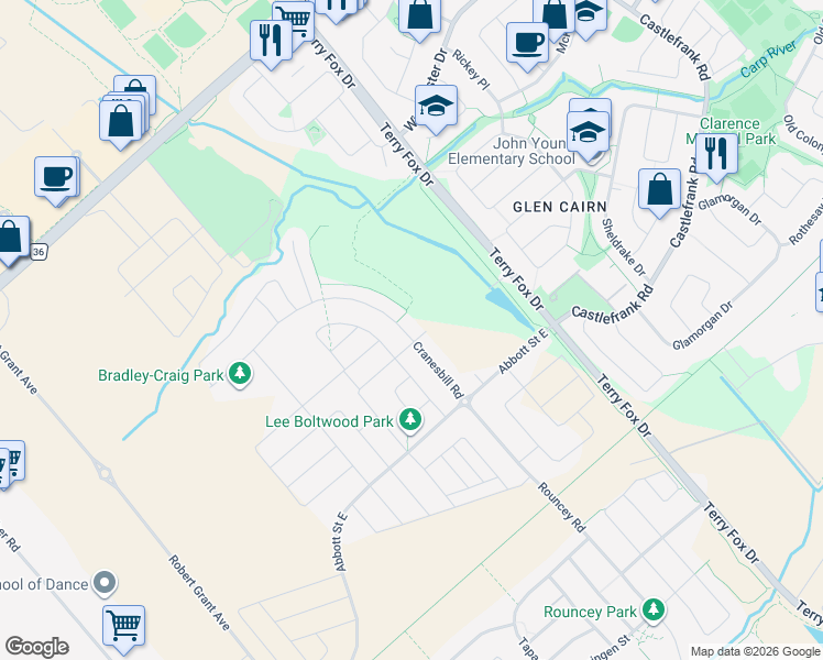 map of restaurants, bars, coffee shops, grocery stores, and more near in Stittsville