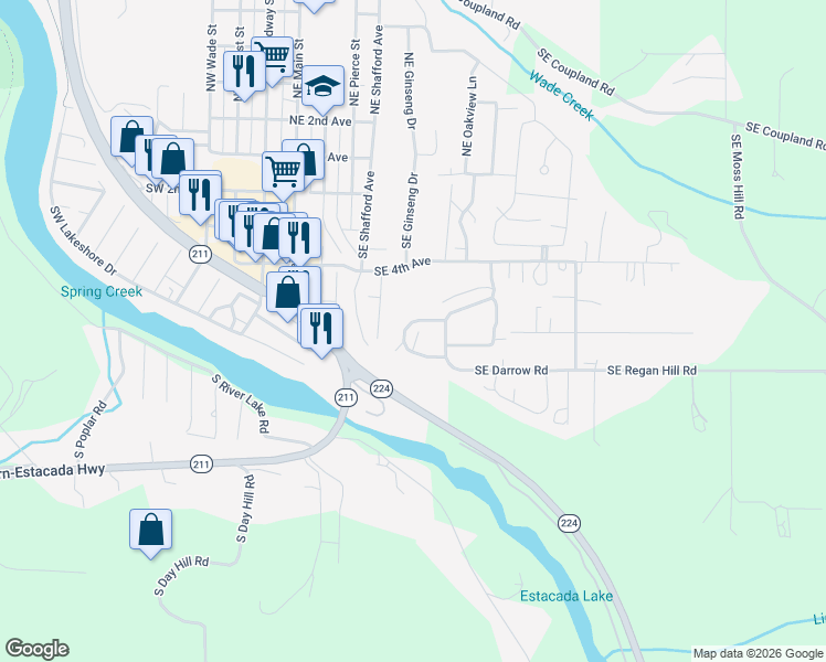 map of restaurants, bars, coffee shops, grocery stores, and more near 732 Southeast Forest Glen Road in Estacada