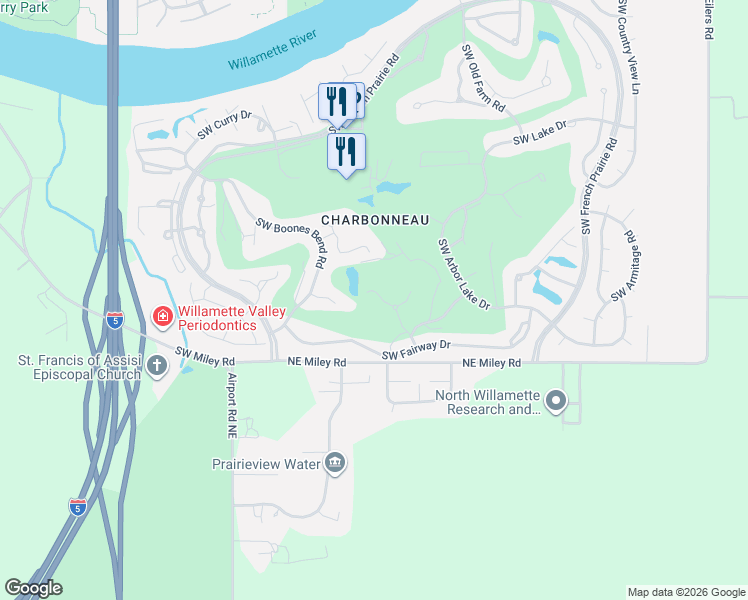 map of restaurants, bars, coffee shops, grocery stores, and more near 32525 Southwest Lake Point Court in Wilsonville