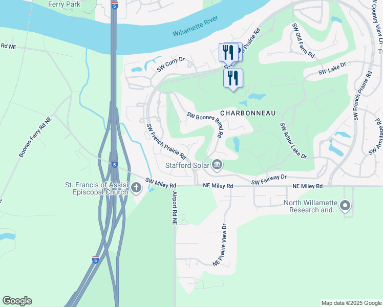 map of restaurants, bars, coffee shops, grocery stores, and more near 8280 Southwest Lafayette Way in Wilsonville