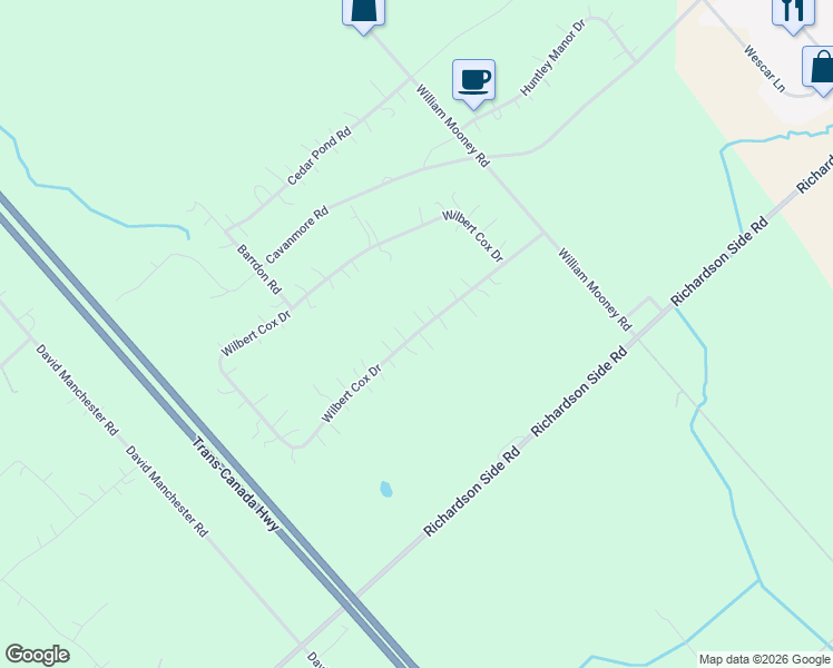 map of restaurants, bars, coffee shops, grocery stores, and more near Wilbert Cox Drive in Ottawa