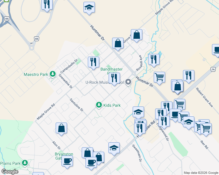 map of restaurants, bars, coffee shops, grocery stores, and more near 250 Burnaby Drive in Ottawa