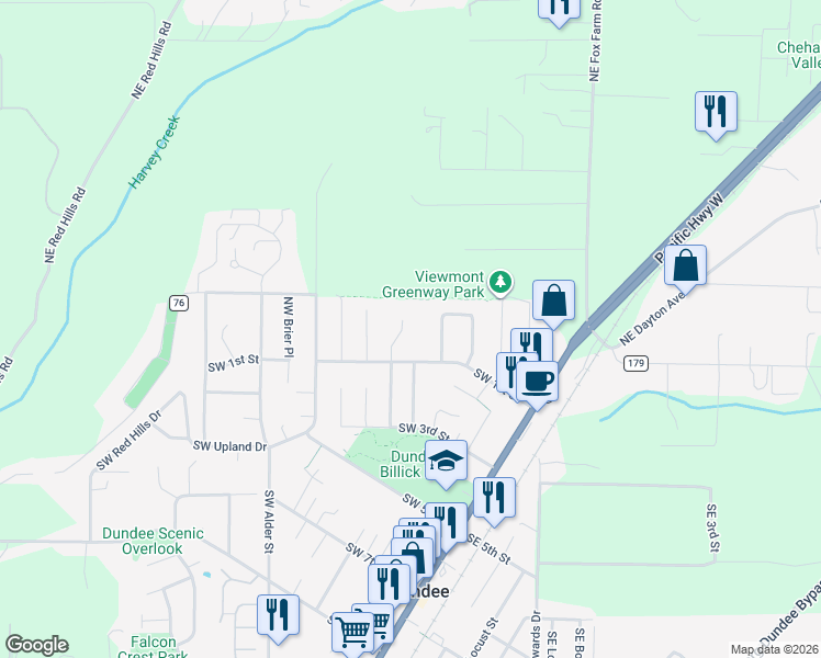 map of restaurants, bars, coffee shops, grocery stores, and more near 225 Northwest Carmel Circle in Dundee