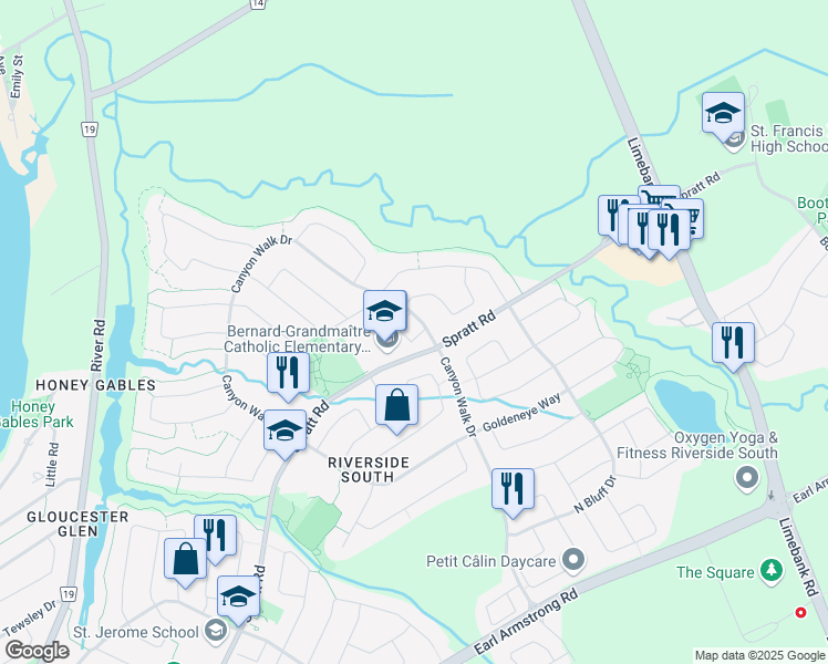 map of restaurants, bars, coffee shops, grocery stores, and more near 167 Windswept Private in Ottawa