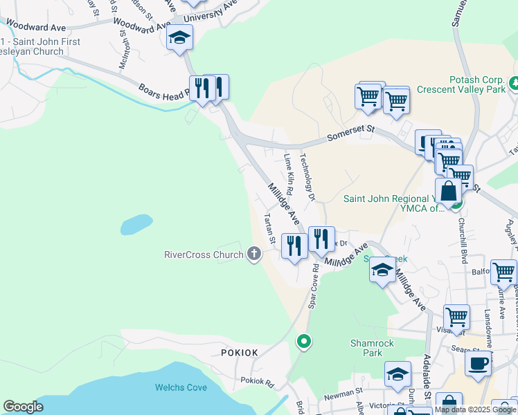 map of restaurants, bars, coffee shops, grocery stores, and more near 412 Tartan Street in Saint John