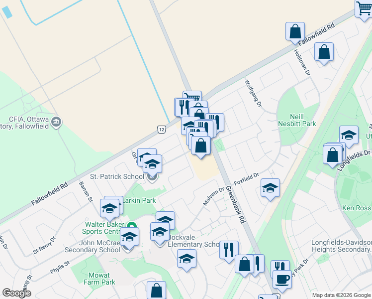 map of restaurants, bars, coffee shops, grocery stores, and more near in Ottawa