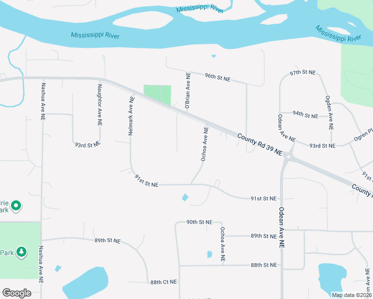 map of restaurants, bars, coffee shops, grocery stores, and more near 9300 Obrian Avenue Northeast in Otsego