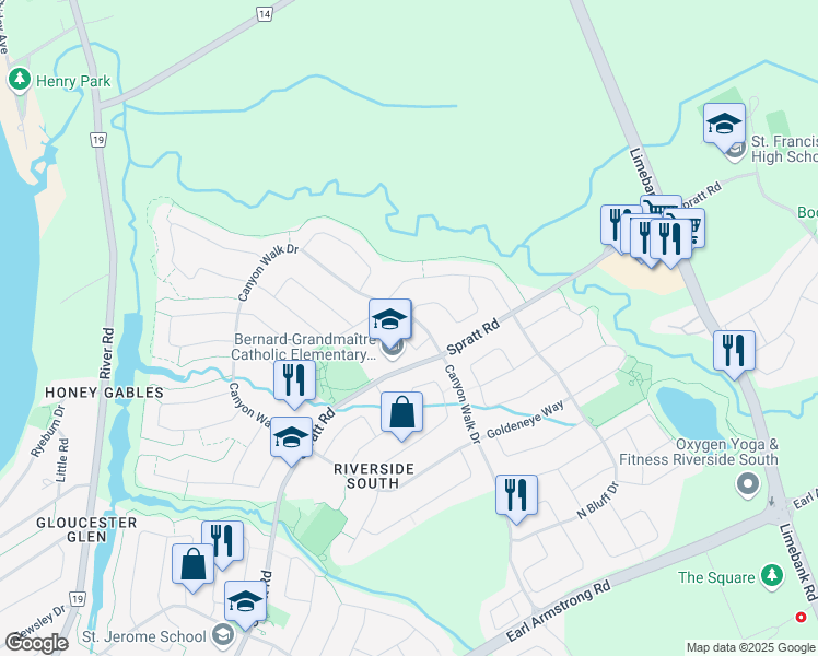 map of restaurants, bars, coffee shops, grocery stores, and more near Windswept Private in Ottawa