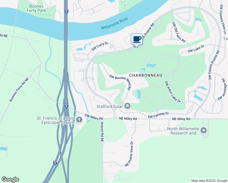 map of restaurants, bars, coffee shops, grocery stores, and more near 8280 Southwest Lafayette Way in Wilsonville