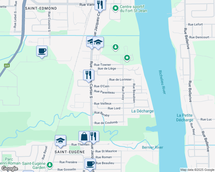 map of restaurants, bars, coffee shops, grocery stores, and more near Rue O'cain in Saint-Jean-sur-Richelieu