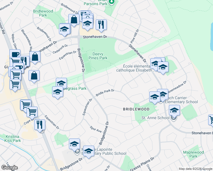 map of restaurants, bars, coffee shops, grocery stores, and more near 460 Foxhall Way in Ottawa