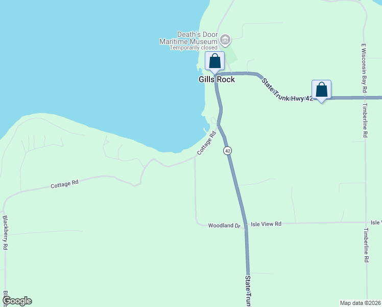 map of restaurants, bars, coffee shops, grocery stores, and more near 928 Cottage Road in Ellison Bay