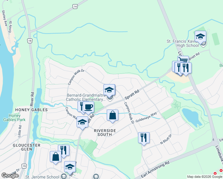 map of restaurants, bars, coffee shops, grocery stores, and more near 763 Owls Cabin Avenue in Ottawa