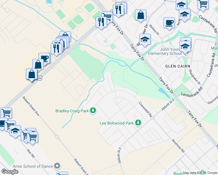 map of restaurants, bars, coffee shops, grocery stores, and more near 520 Nordmann Fir Court in Ottawa