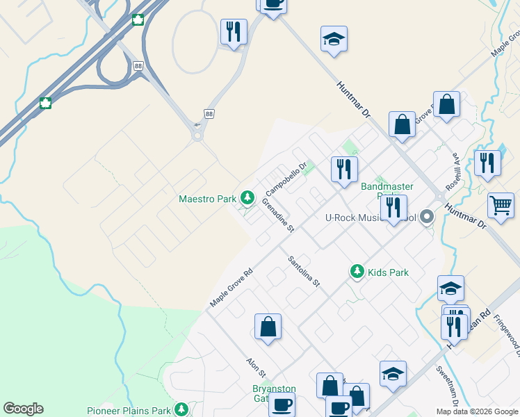 map of restaurants, bars, coffee shops, grocery stores, and more near Brisote Lane in Ottawa