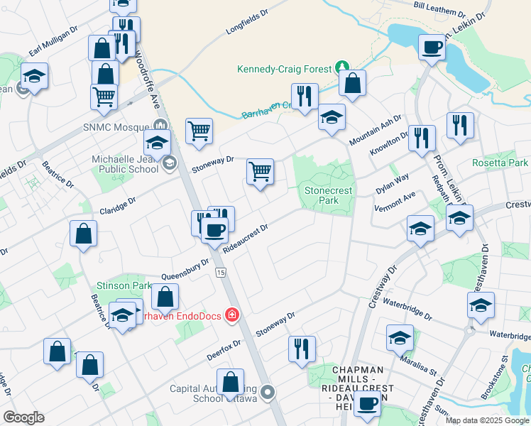 map of restaurants, bars, coffee shops, grocery stores, and more near 7 Cottingham Street in Ottawa