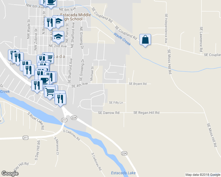 map of restaurants, bars, coffee shops, grocery stores, and more near 32902 Southeast Regan Hill Road in Estacada