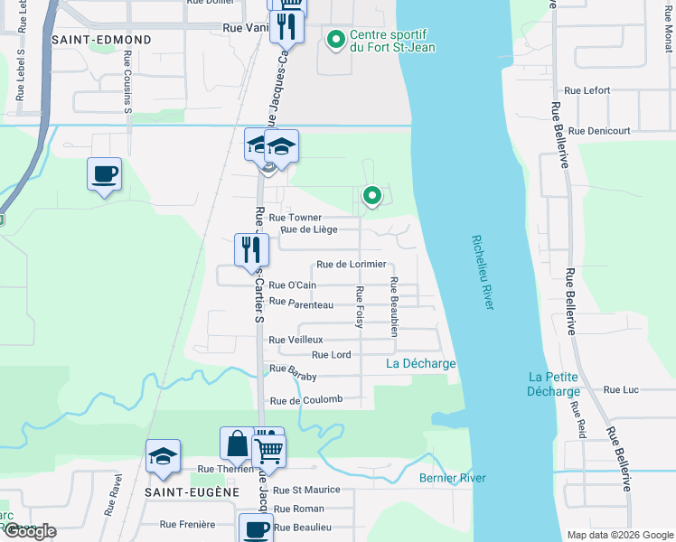 map of restaurants, bars, coffee shops, grocery stores, and more near 86 Rue de Lorimier in Saint-Jean-sur-Richelieu