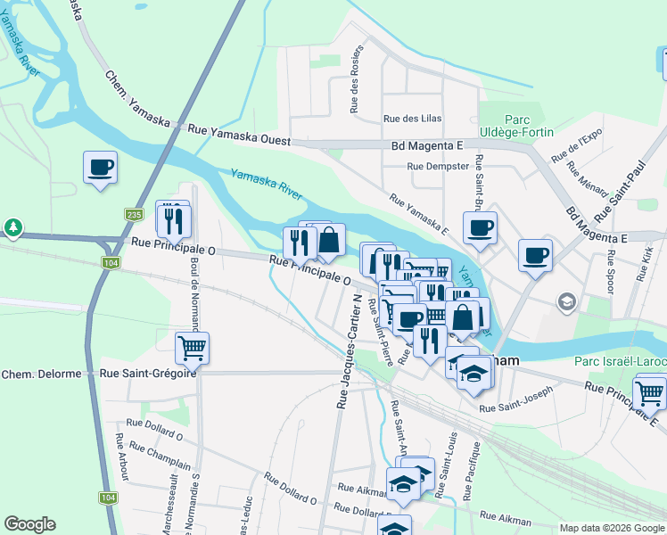 map of restaurants, bars, coffee shops, grocery stores, and more near 91 Rue Principale Ouest in Farnham