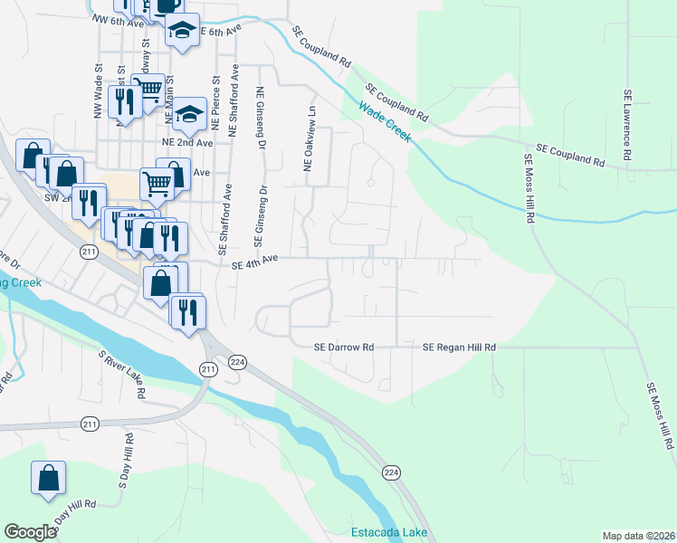 map of restaurants, bars, coffee shops, grocery stores, and more near 854 Southeast 4th Avenue in Estacada