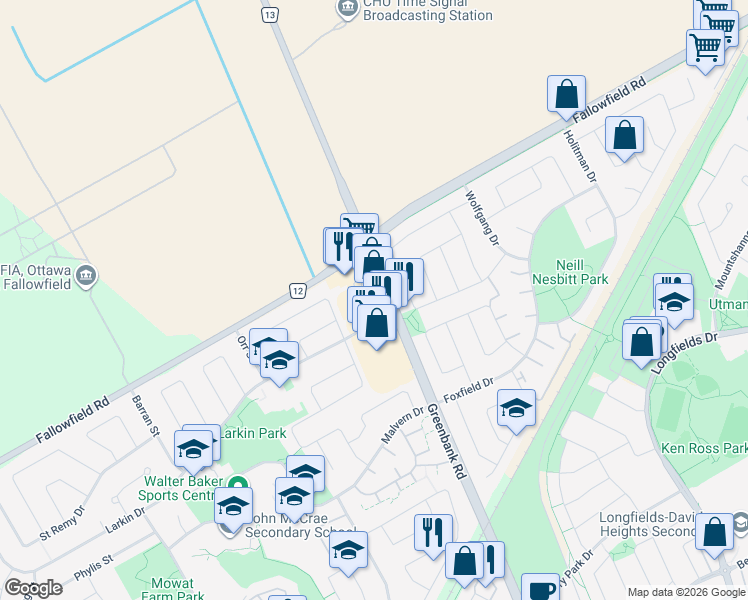 map of restaurants, bars, coffee shops, grocery stores, and more near in Ottawa