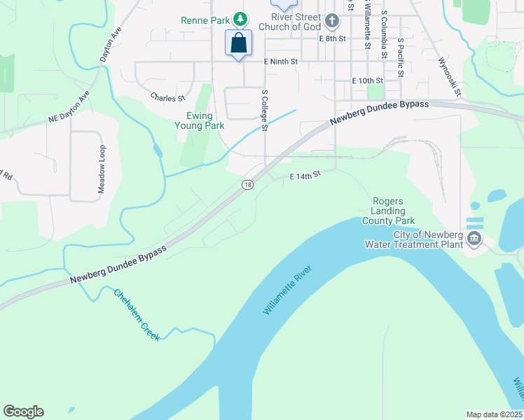 map of restaurants, bars, coffee shops, grocery stores, and more near 1612 South Waterfront Street in Newberg