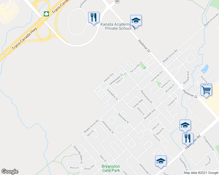 map of restaurants, bars, coffee shops, grocery stores, and more near 246 Cayman Road in Ottawa