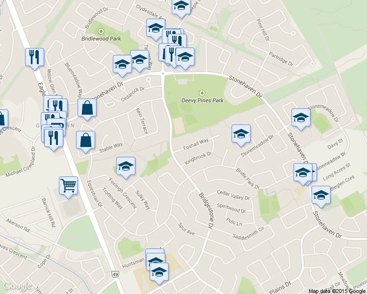 map of restaurants, bars, coffee shops, grocery stores, and more near 421 Foxhall Way in Ottawa